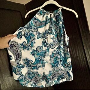 Express Blue and White Paisley Sleeveless Blouse